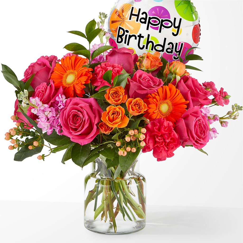 Fiesta Bouquet with Birthday Balloon – Rimmon Heights Florist, Manchester NH