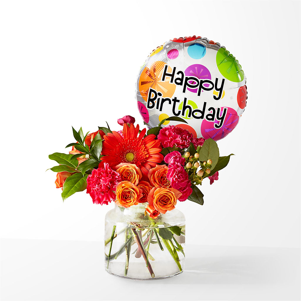 Fiesta Bouquet with Birthday Balloon – Rimmon Heights Florist, Manchester NH