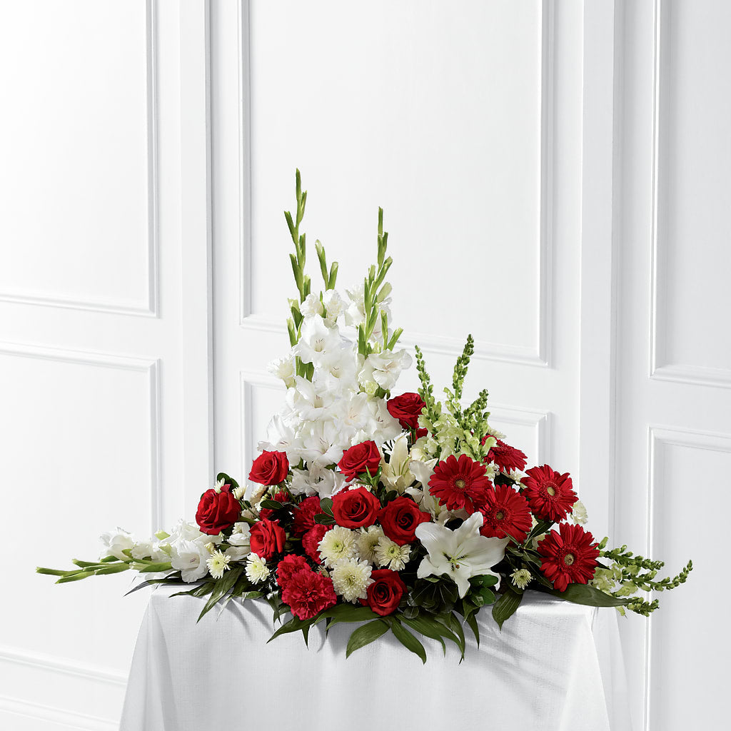 Crimson & White Arrangement – Rimmon Heights Florist, Manchester NH