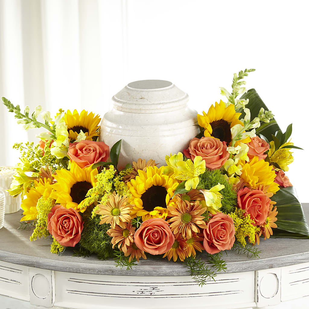 Faithful Sunflower Cremation Adornment – Rimmon Heights Florist, Manchester NH