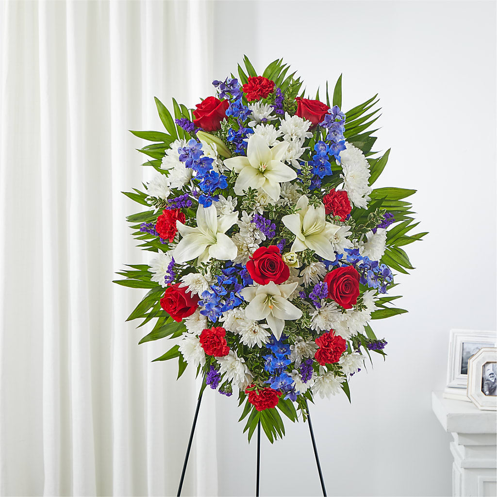 Cherished Service Standing Spray – Rimmon Heights Florist, Manchester NH