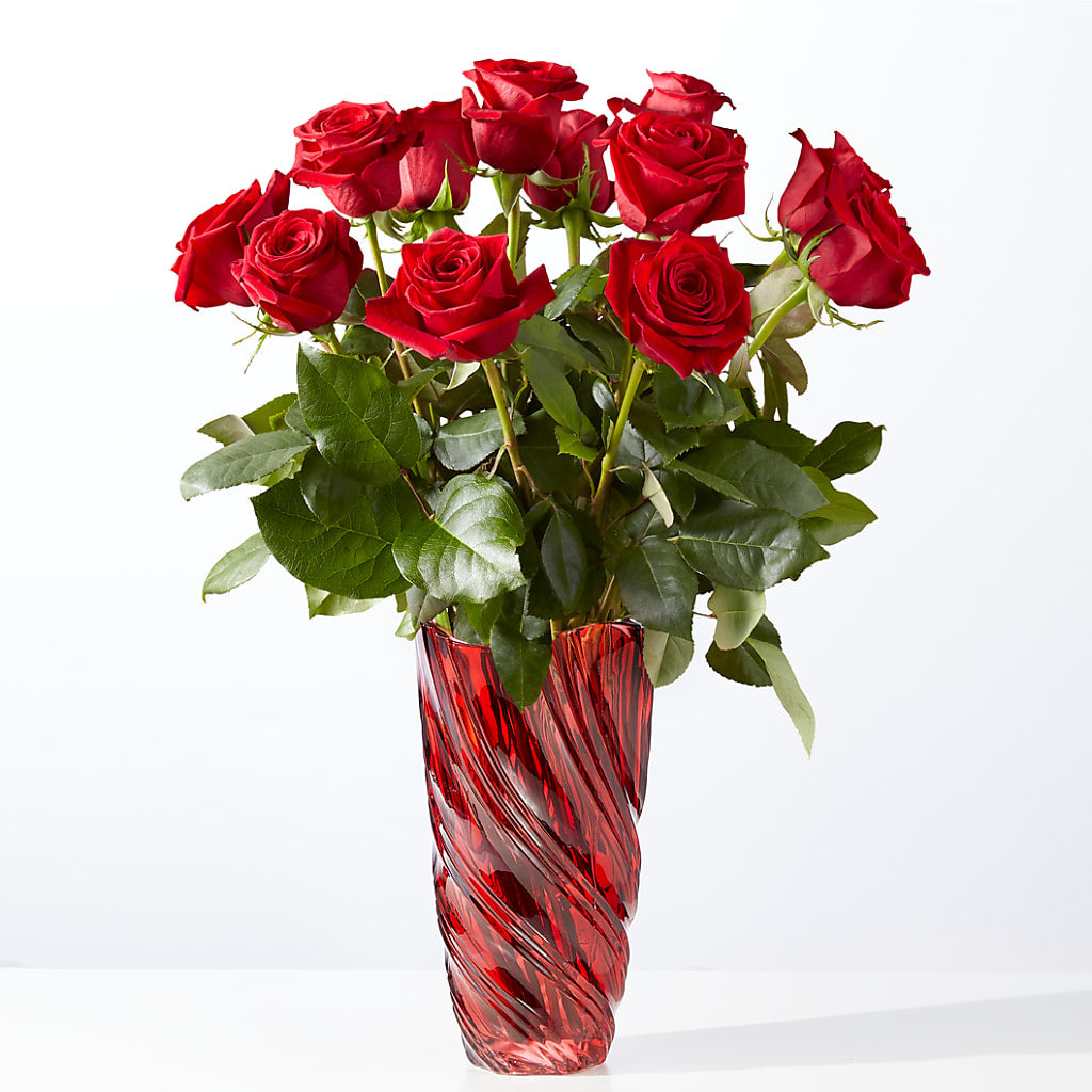 Classic Love Red Rose Bouquet with Luxe Swirl Vase – Rimmon Heights Florist, Manchester NH