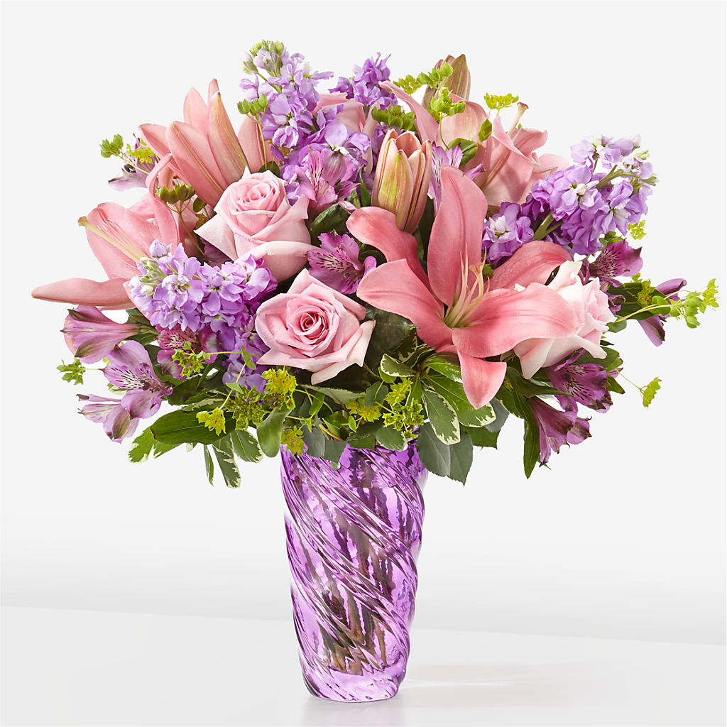 Precious Petals Bouquet with Luxe Swirl Vase – Rimmon Heights Florist, Manchester NH