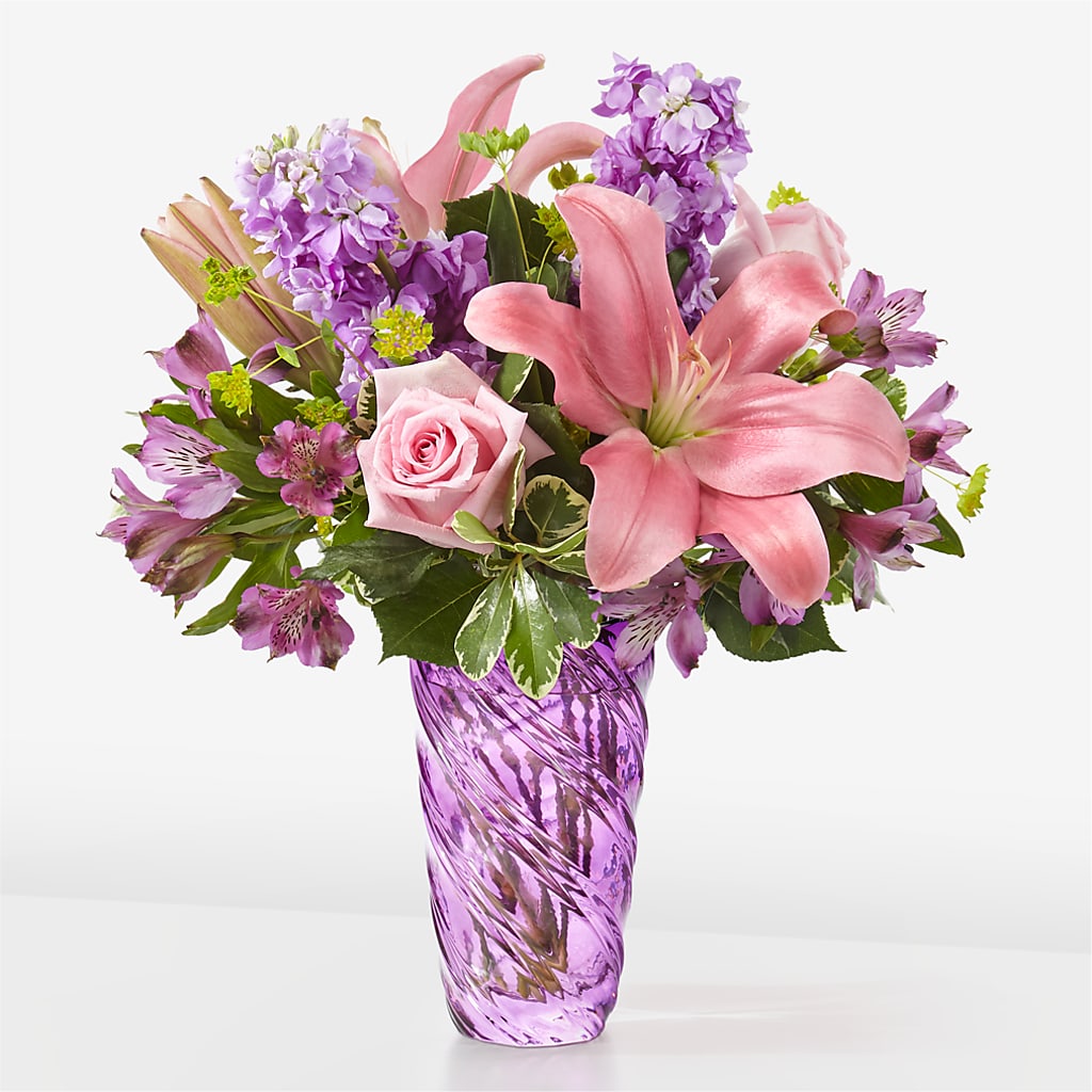 Precious Petals Bouquet with Luxe Swirl Vase – Rimmon Heights Florist, Manchester NH